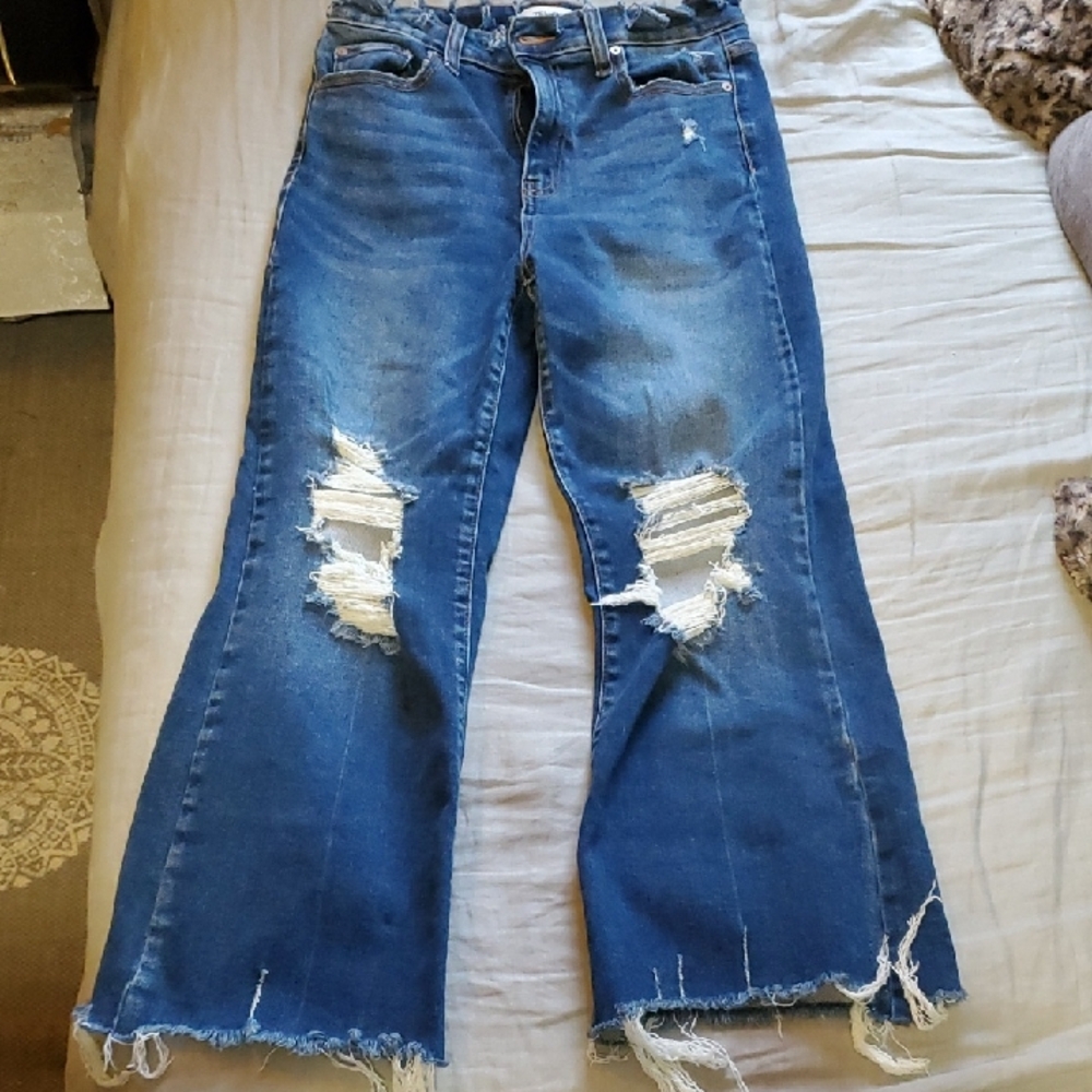 High-Rise Distressed Wide-Leg Jeans in Blue